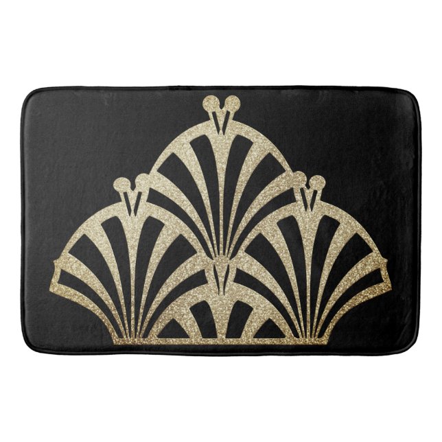 Alfombrilla De Baño Patrón de ventilador Art Deco bronce negro elegant (Anverso)