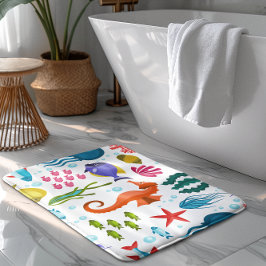 Alfombrilla De Baño Patrón de vida marina con animales marinos