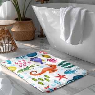 Alfombrilla De Baño Patrón de vida marina con animales marinos