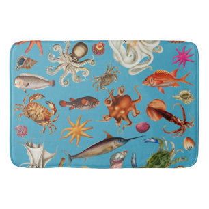 Alfombrilla De Baño Patrón de vida marina submarina azul océano