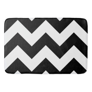 Alfombrilla De Baño Patrón de zigzag amplio negro y blanco