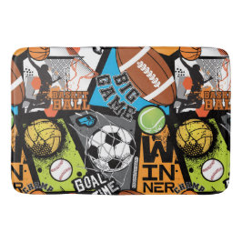Alfombrilla De Baño Patrón Deportivo Con Balones