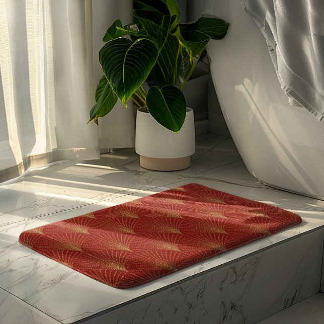 Alfombrilla De Baño Patrón dorado art-deco sobre fondo rojo (Subido por el creador)