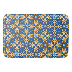 Alfombrilla De Baño Patrón dorado sin soldadura con gemas azules 1