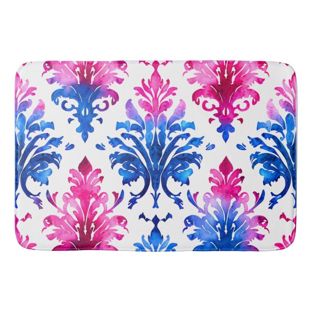 Alfombrilla De Baño Patrón elegante de damasco floral rosado (Anverso)