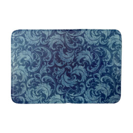 Alfombrilla De Baño Patrón elegante de Damasco Vintage azul