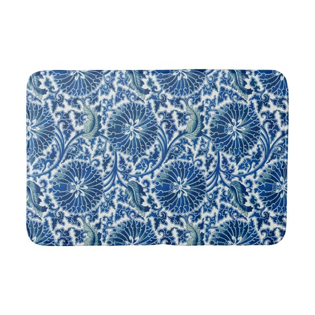 Alfombrilla De Baño Patrón floral azul chino (Anverso)