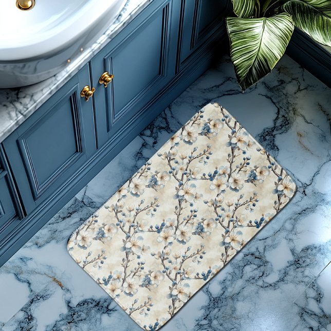 Alfombrilla De Baño Patrón floral blanco azul acuarela (Subido por el creador)