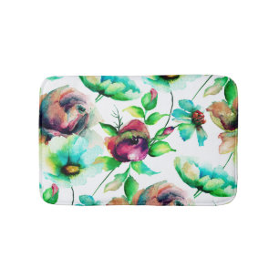 Alfombrilla De Baño Patrón floral de acuarelas coloridas
