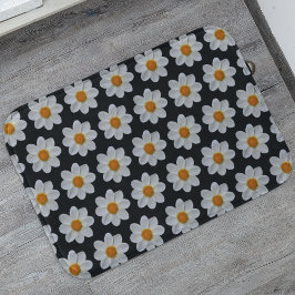 Alfombrilla De Baño Patrón floral de Dahlia blanca en negro