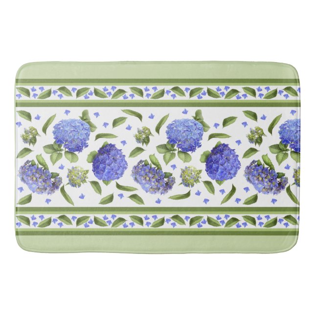 Alfombrilla De Baño Patrón floral de Hortensias Azules (Anverso)