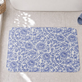 Alfombrilla De Baño Patrón floral de toile francés azul