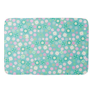 Alfombrilla De Baño Patrón floral Ditsy Verde azulado color rosa dulc