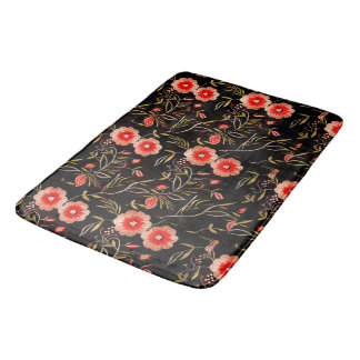 Alfombrilla De Baño Patrón floral Fondo oscuro Rojo rosado