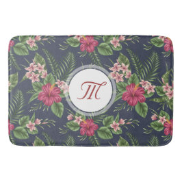 Alfombrilla De Baño Patrón floral Hibiscus Monogram Bath Mat