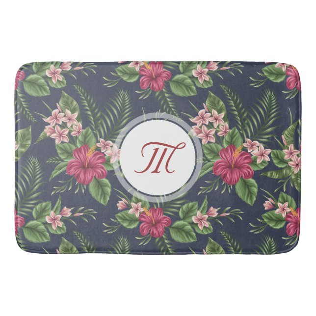 Alfombrilla De Baño Patrón floral Hibiscus Monogram Bath Mat (Anverso)