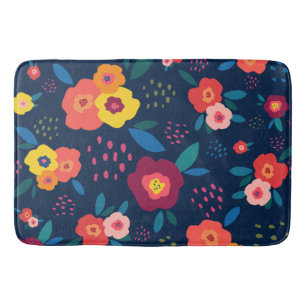 Alfombrilla De Baño Patrón floral moderno Coral azul amarillo botáni