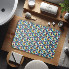 Alfombrilla De Baño Patrón floral moderno de púrpura y azul colorido