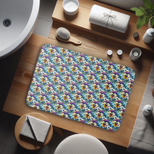 Alfombrilla De Baño Patrón floral moderno morado y azul (Subido por el creador)