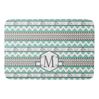 Alfombrilla De Baño Patrón floral monograma Mint Aztec personalizado