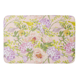 Alfombrilla De Baño Patrón floral Peony Mimosa Hydrangea Rosas Aves