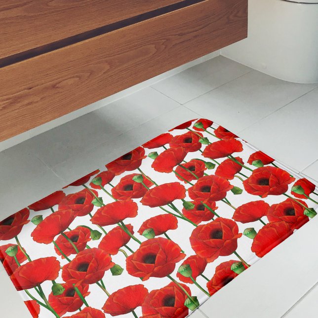 Alfombrilla De Baño Patrón floral Red Poppies (Red Poppy Pattern Bath Mat)