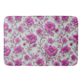 Alfombrilla De Baño Patrón floral rosa vibrante con flores magenta