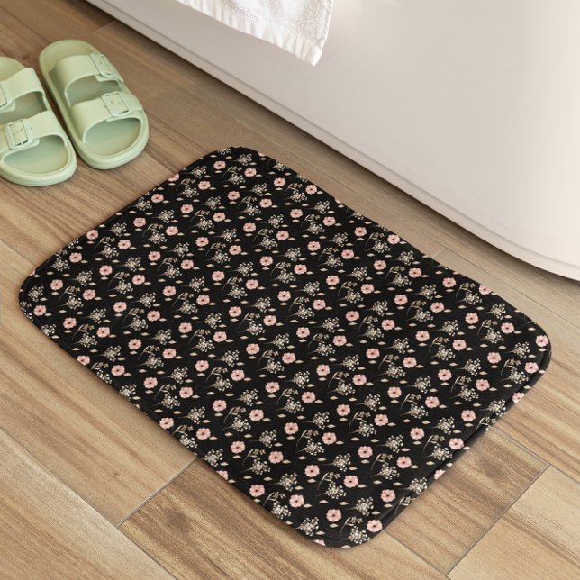 Alfombrilla De Baño Patrón floral rosa y floral negra (Subido por el creador)