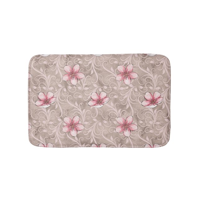 Alfombrilla De Baño Patrón floral rosado (Anverso)