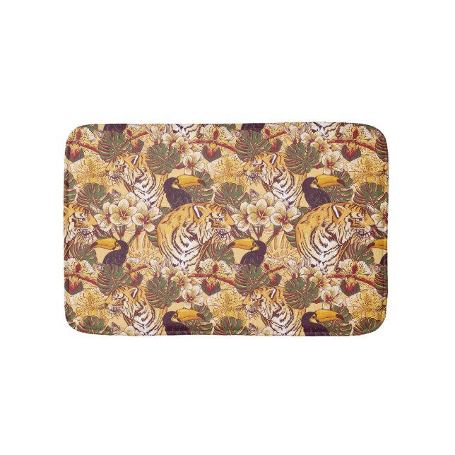 Alfombrilla De Baño Patrón floral tropical con tigre (Anverso)