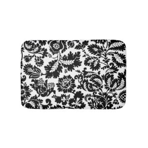 Alfombrilla De Baño Patrón Floral Veneciano en Negro y Blanco de Willi