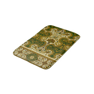 Alfombrilla De Baño Patrón floral verde y dorado vintage