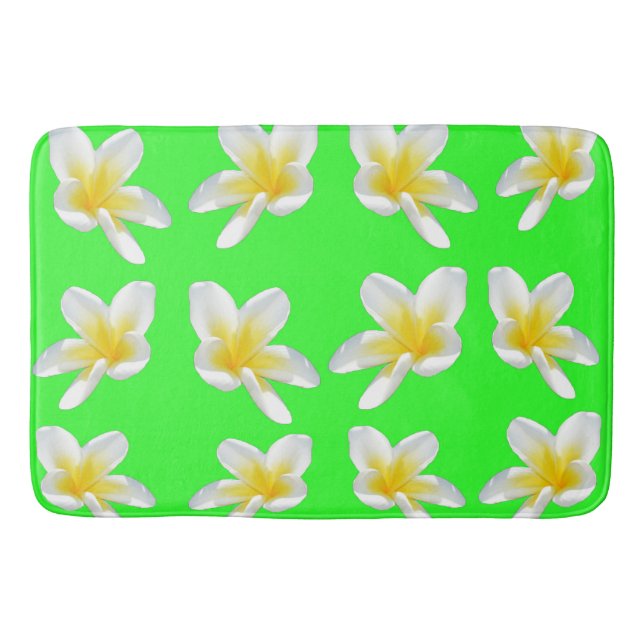 Alfombrilla De Baño Patrón Frangipani Verde Y Amarillo, (Anverso)