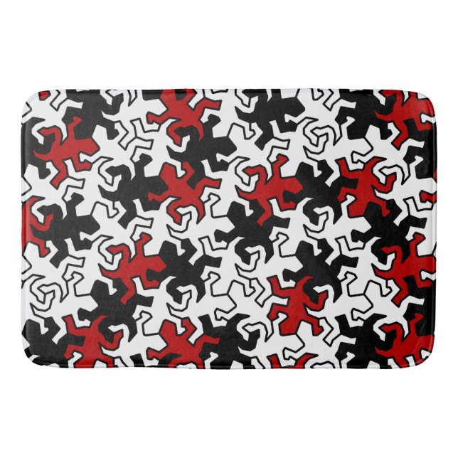 Alfombrilla De Baño Patrón Geckos Mosaico - blanco negro rojo (Anverso)