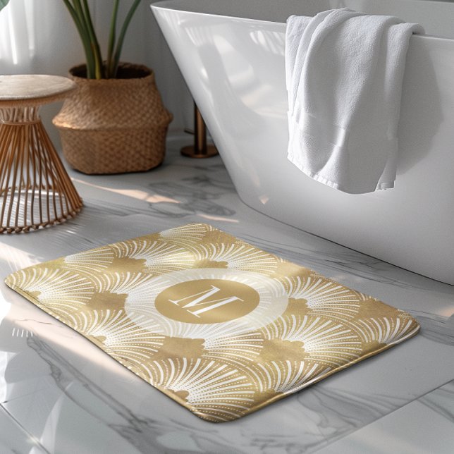 Alfombrilla De Baño Patrón geométrico art-deco blanco y dorado (Subido por el creador)