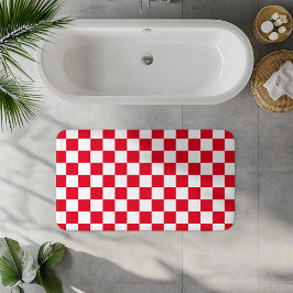 Alfombrilla De Baño Patrón geométrico croata a cuadros rojos y blancos