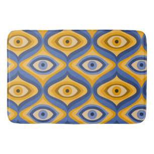Alfombrilla De Baño Patrón geométrico de diseño decenal amarillo azul 