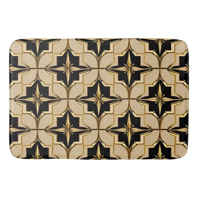 Alfombrilla De Baño Patrón geométrico elegante de oro y negro (Anverso)