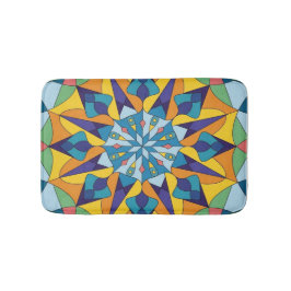 Alfombrilla De Baño Patrón geométrico fractal azul y amarillo