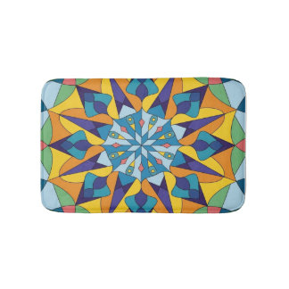 Alfombrilla De Baño Patrón geométrico fractal azul y amarillo