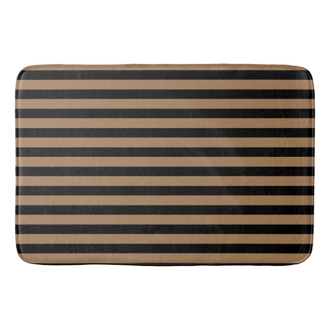 Alfombrilla De Baño Patrón geométrico Preppy Gold y Black Stripes (Anverso)