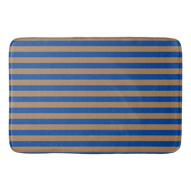 Alfombrilla De Baño Patrón geométrico Preppy Gold y Blue Stripes (Anverso)