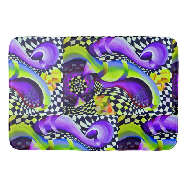 Alfombrilla De Baño Patrón geométrico retro de 80`s (Anverso)