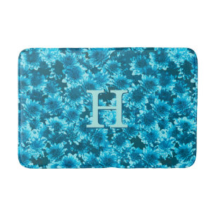 Alfombrilla De Baño Patrón gráfico moderno de Dahlia, azul índigo