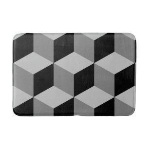 Alfombrilla De Baño Patrón grande de cubo negro y gris