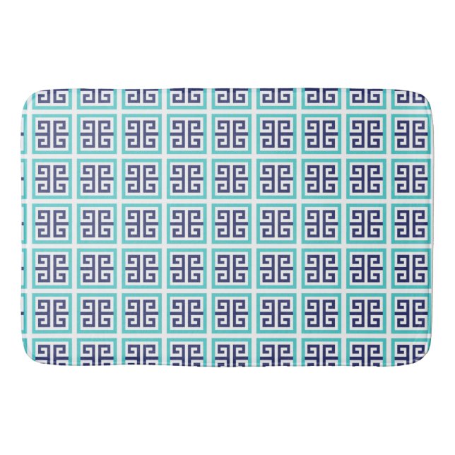 Alfombrilla De Baño Patrón griego Navy Blue Aqua (Anverso)