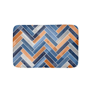 Alfombrilla De Baño Patrón Herringbone en azul y Naranja de la marina