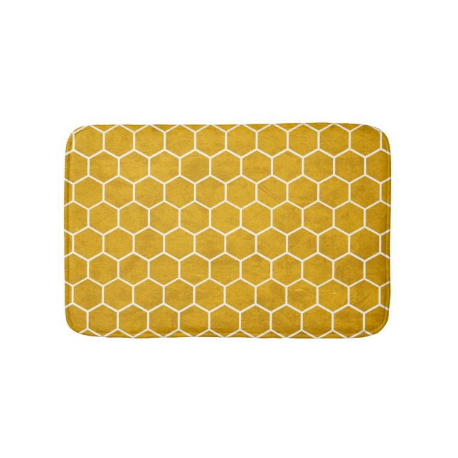 Alfombrilla De Baño Patrón hexagonal exagerado amarillo (Anverso)