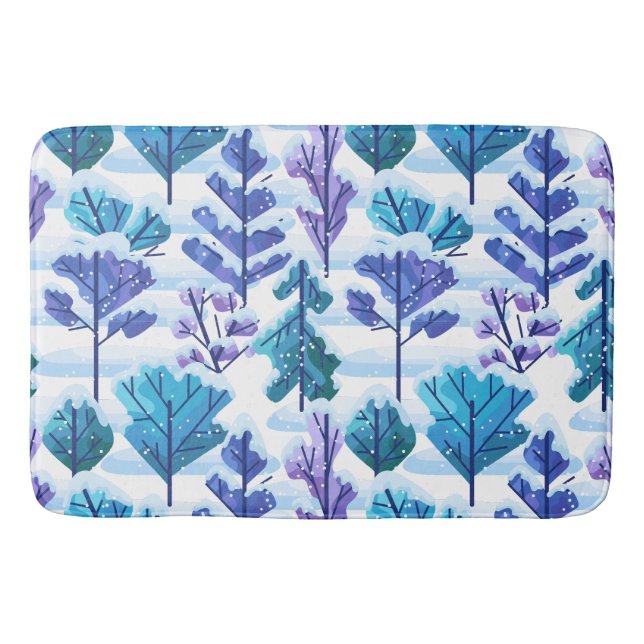 Alfombrilla De Baño Patrón invernal de árboles nevados (Anverso)