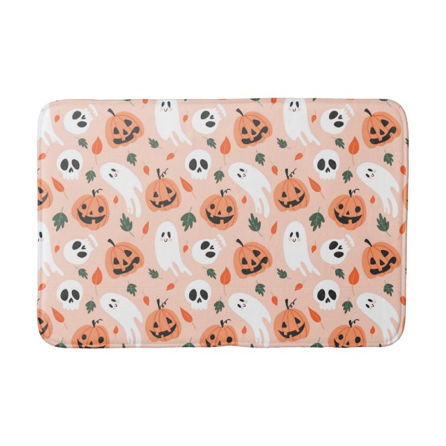 Alfombrilla De Baño Patrón Jack-O-Lantern y fantasma (Anverso)
